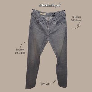 AG Adriano Goldschmied Stevie Slim Straight Jeans Gray Size 26R | Designer Denim